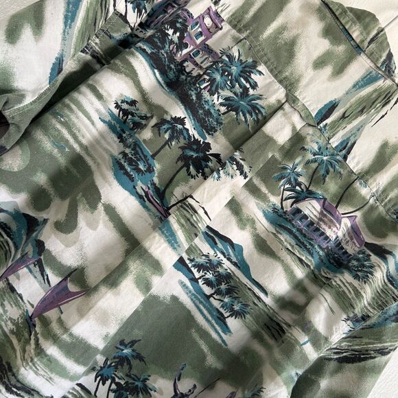 Vintage Hawaiian Shirt by Maui Trading Co Men Sz L Island Aloha Blue-Green - Picture 5 of 6